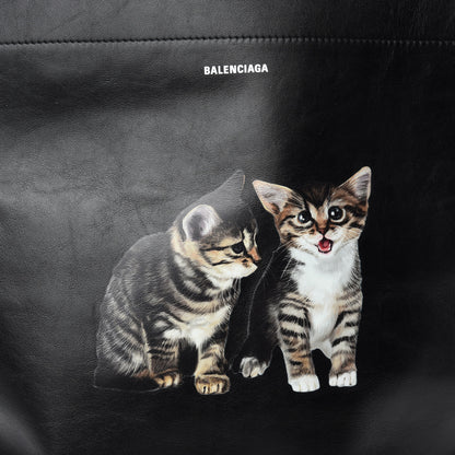 Balenciaga Calfskin Printed Kitten Plastic Bag Shopper S Black 9 of 9