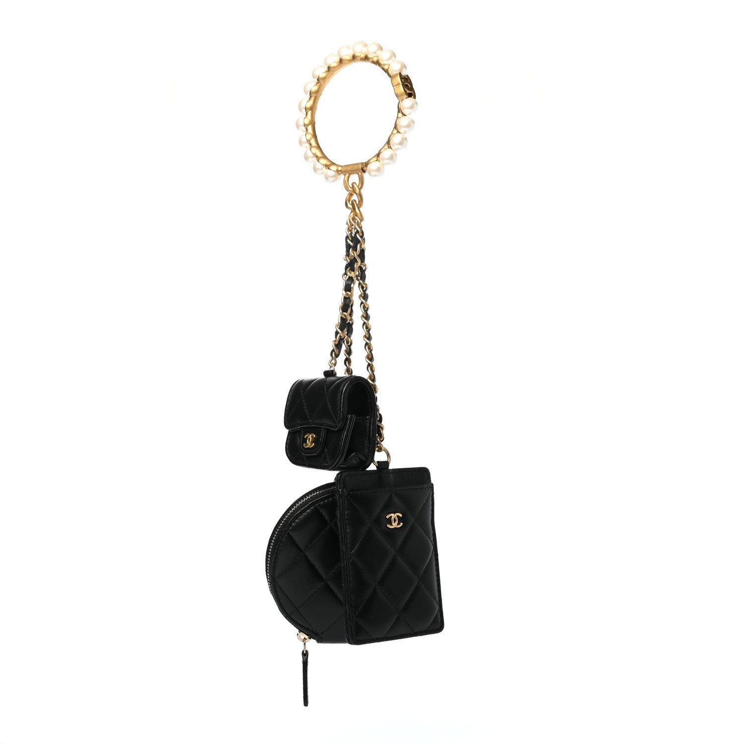 Chanel Pearl Lambskin Pearl Crown CC Wristlet Multi Pouches Black 1 of 10