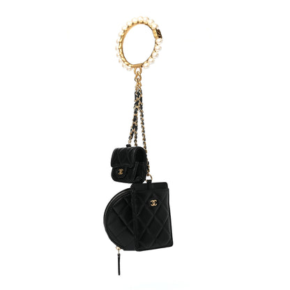Chanel Pearl Lambskin Pearl Crown CC Wristlet Multi Pouches Black 1 of 10