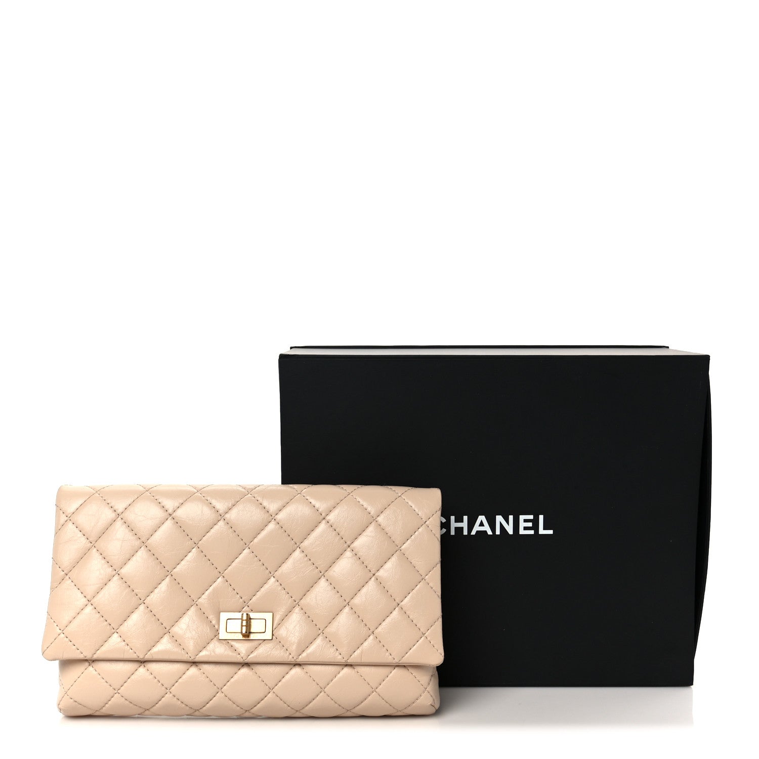 Chanel Aged Calfskin Quilted Reissue 2.55 Clutch Beige 9 of 9