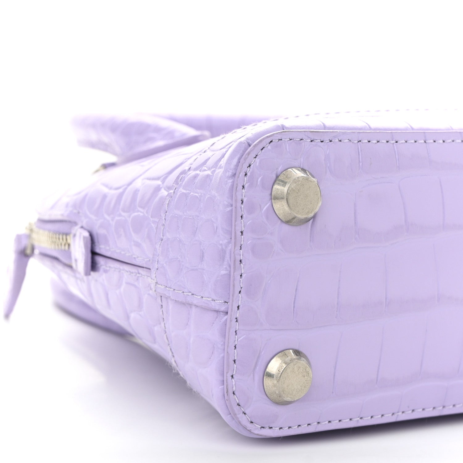 Balenciaga Shiny Calfskin Logo Crocodile Embossed XXS Ville Top Handle Bag Lilac White 8 of 9