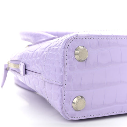Balenciaga Shiny Calfskin Logo Crocodile Embossed XXS Ville Top Handle Bag Lilac White 8 of 9