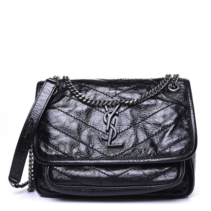 Saint Laurent Crinkled Calfskin Matelasse Monogram Baby Niki Chain Satchel Black 1 of 17