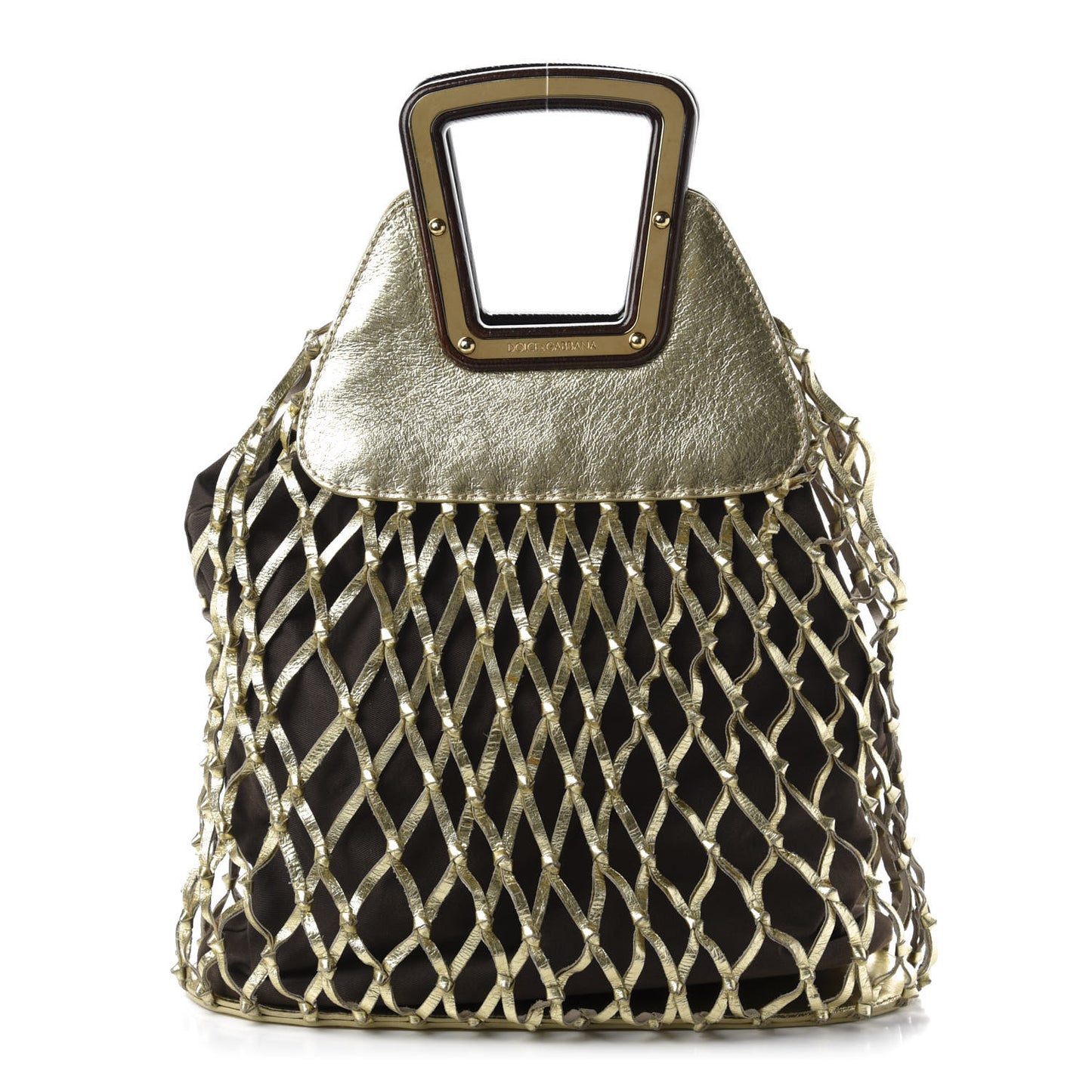Metallic Calfskin Net Frame Tote Gold
