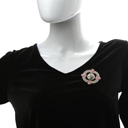 Chanel Crystal Pearl Enamel CC Brooch Gold Pink 2 of 4
