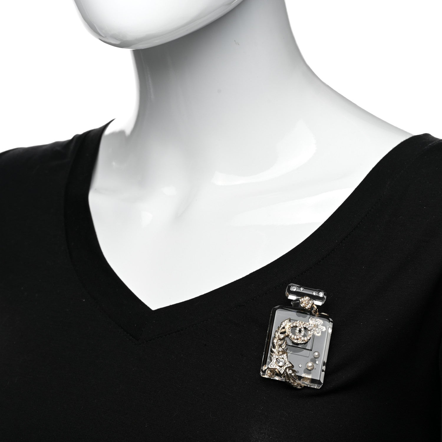 Chanel Pearl Resin Crystal CC No 5 Perfume Bottle Brooch Gold 2 of 5