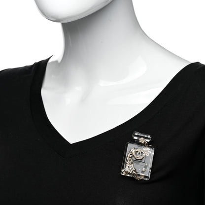 Chanel Pearl Resin Crystal CC No 5 Perfume Bottle Brooch Gold 2 of 5