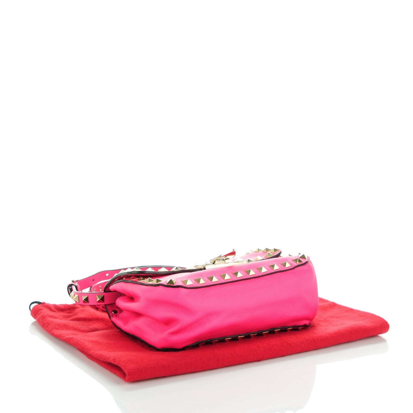 Vitello Mini Rockstud Flap Saddle Crossbody Bag Fuxia Fluo