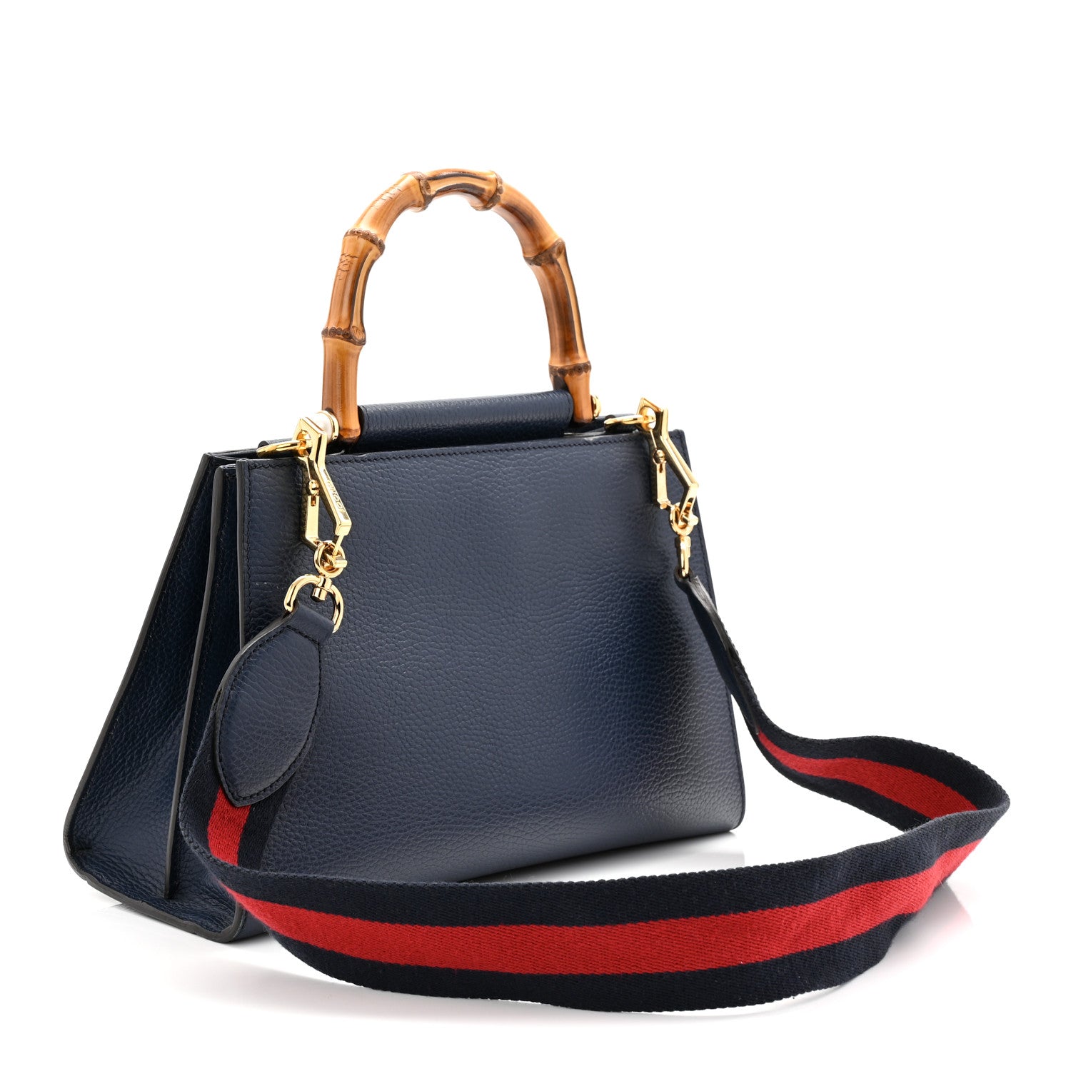 Gucci Nappa Bamboo Web Small Nymphaea Top Handle Bag Navy 1796495