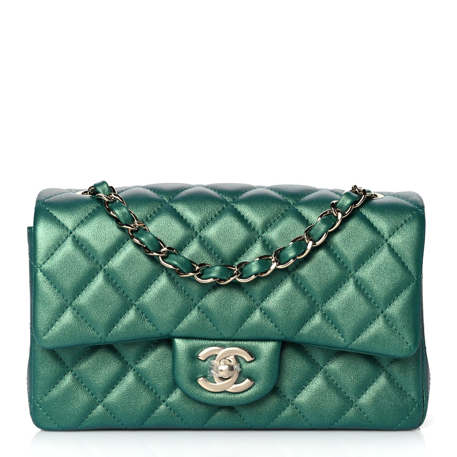 Chanel Iridescent Calfskin Quilted Mini Rectangular Flap Green 1 of 10