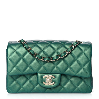 Chanel Iridescent Calfskin Quilted Mini Rectangular Flap Green 1 of 10