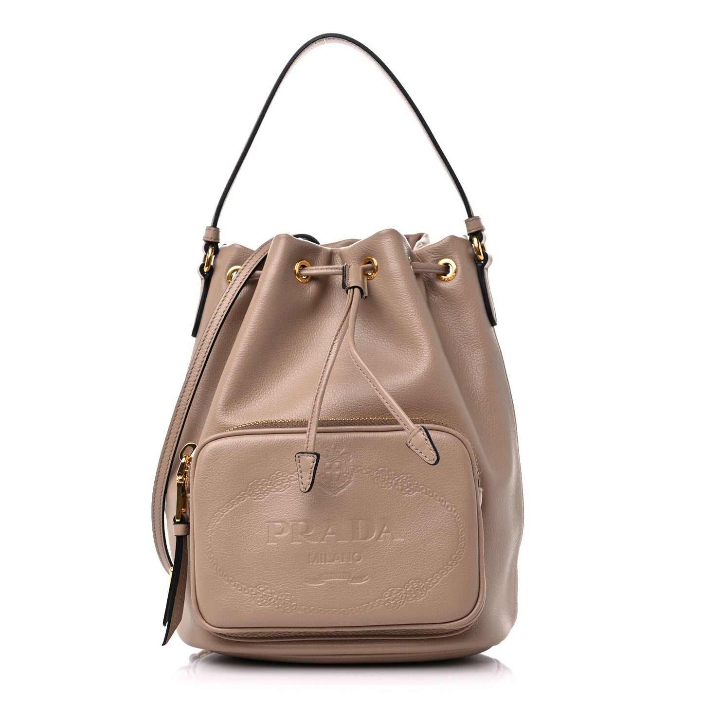 Glace Calfskin Embossed Bucket Bag Cammeo
