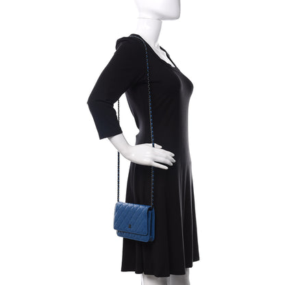 Chanel Calfskin Quilted Wallet On Chain WOC Blue 2 of 12