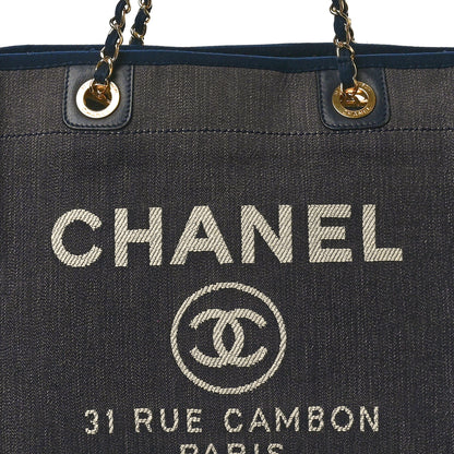 Chanel Lurex Canvas Small Deauville Tote Navy Blue Gold 8 of 12