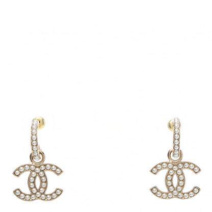 Chanel Pearl CC Hoop Drop Earring Gold 1 of 5