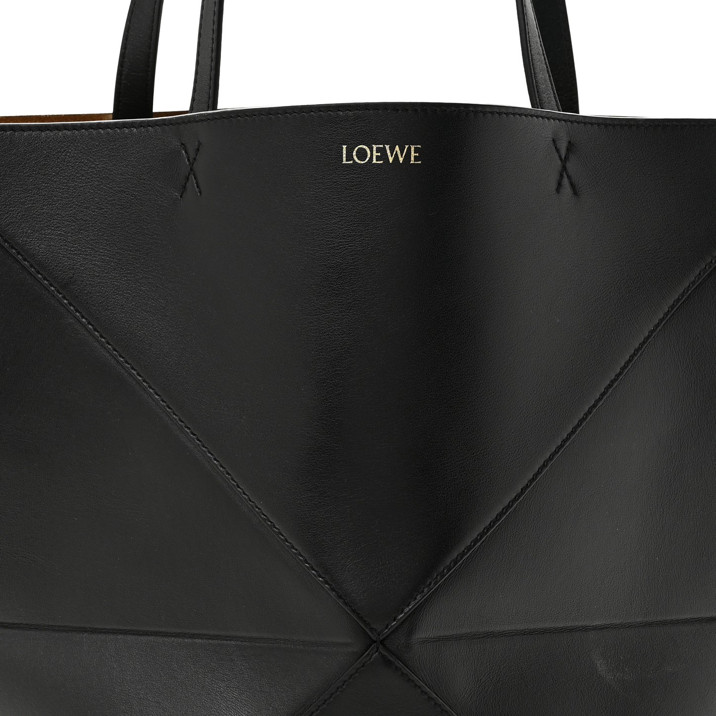 Shiny Calfskin Medium Puzzle Fold Tote Black