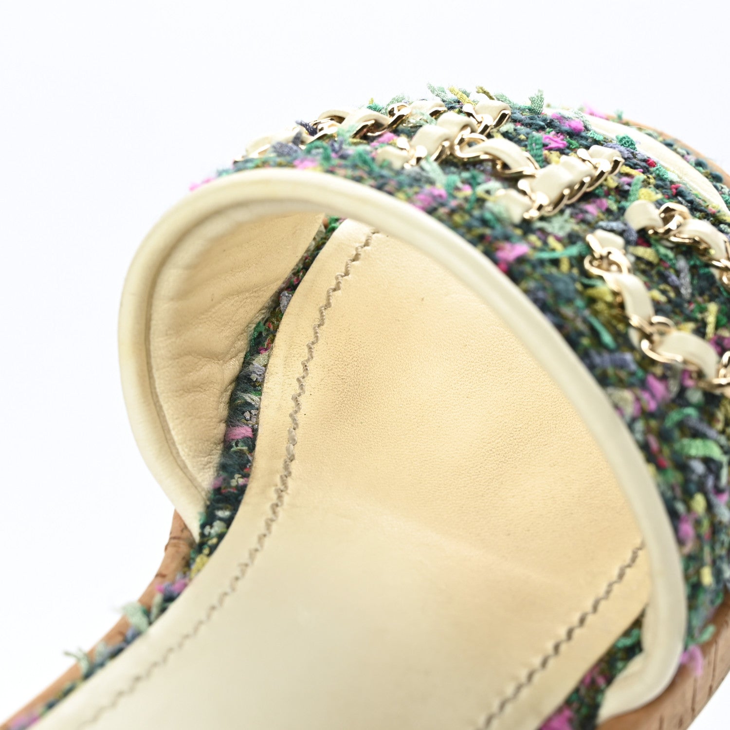 Chanel Tweed Cork Mule Sandal 39 White Multicolor 12 of 13