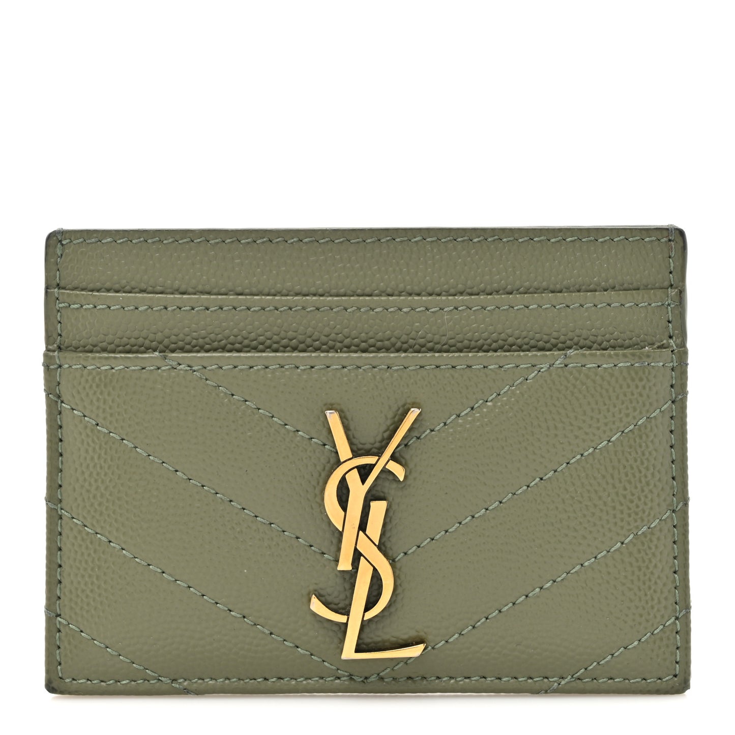Grain De Poudre Matelasse Chevron Monogram Credit Card Case Light Sage