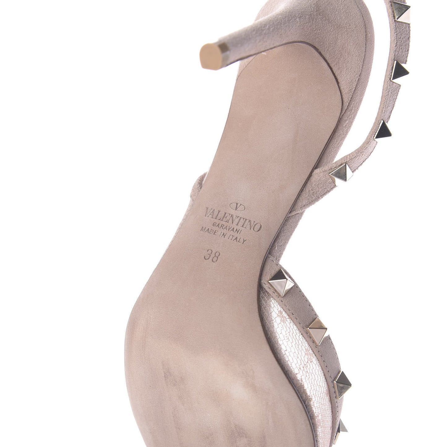 Mesh Point d'Esprit Rockstud Half D'Orsay Slingback 85mm Pumps 38 Rose Cannelle