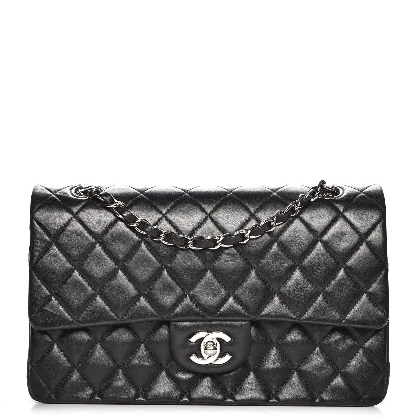 Lambskin Quilted Medium Double Flap Black