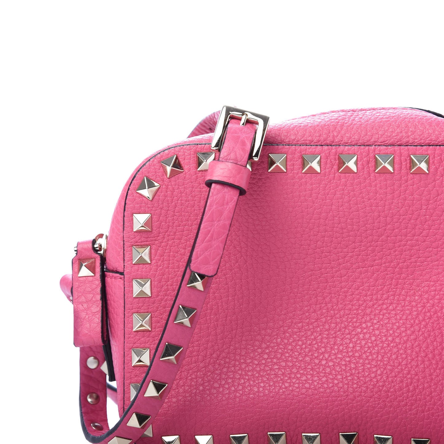 Pebbled Calfskin Rockstud Camera Crossbody Bag Peony