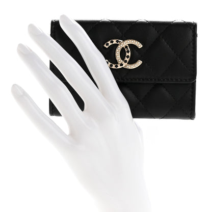Chanel Lambskin Pearl Enamel Quilted Flap Card Holder Black 2 of 8