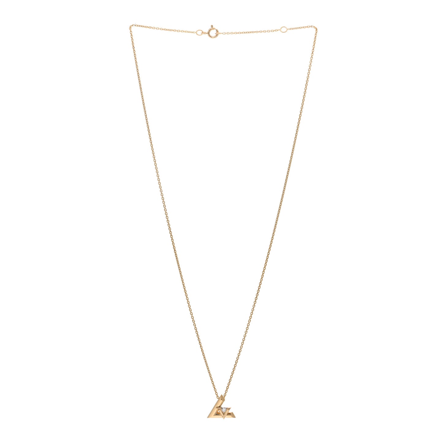 18K Yellow Gold Diamond Small LV Volt One Pendant Necklace