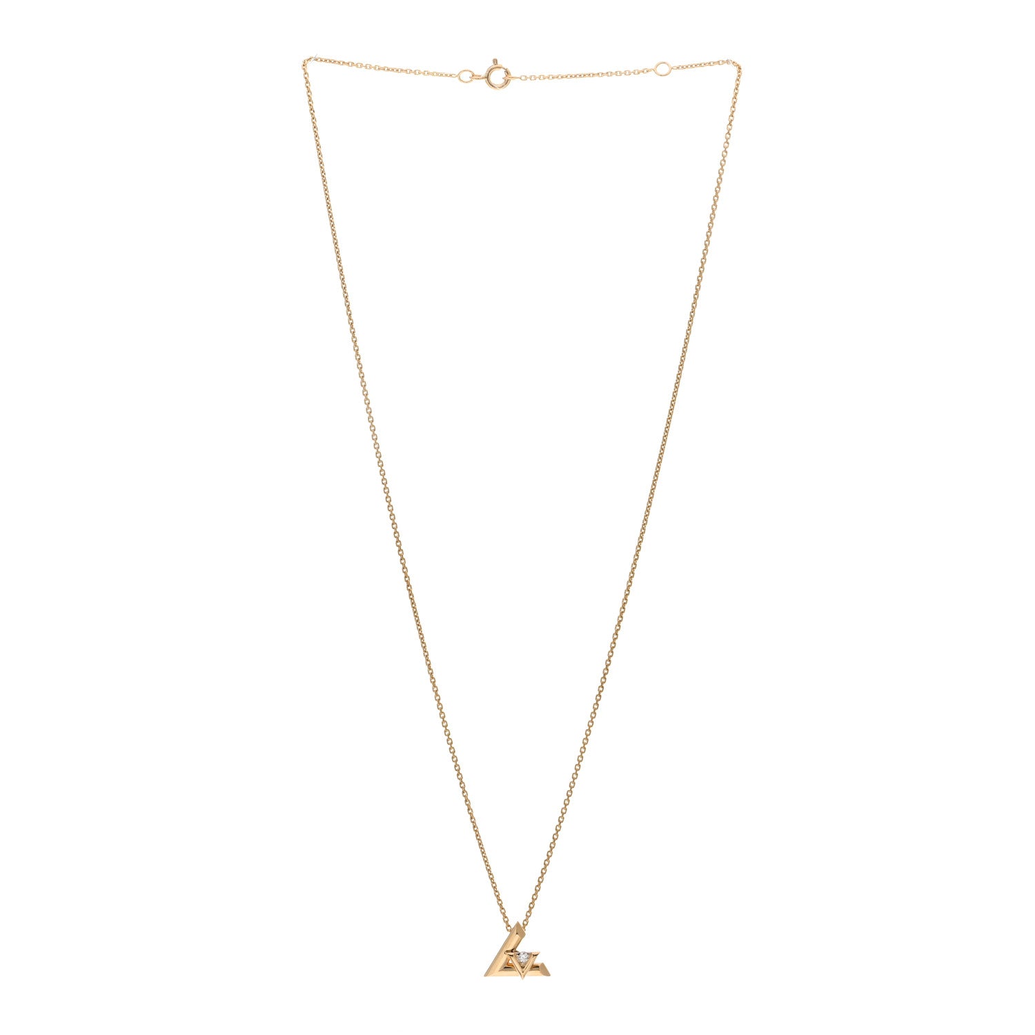 Louis Vuitton 18K Yellow Gold Diamond Small LV Volt One Pendant Necklace 3 of 5