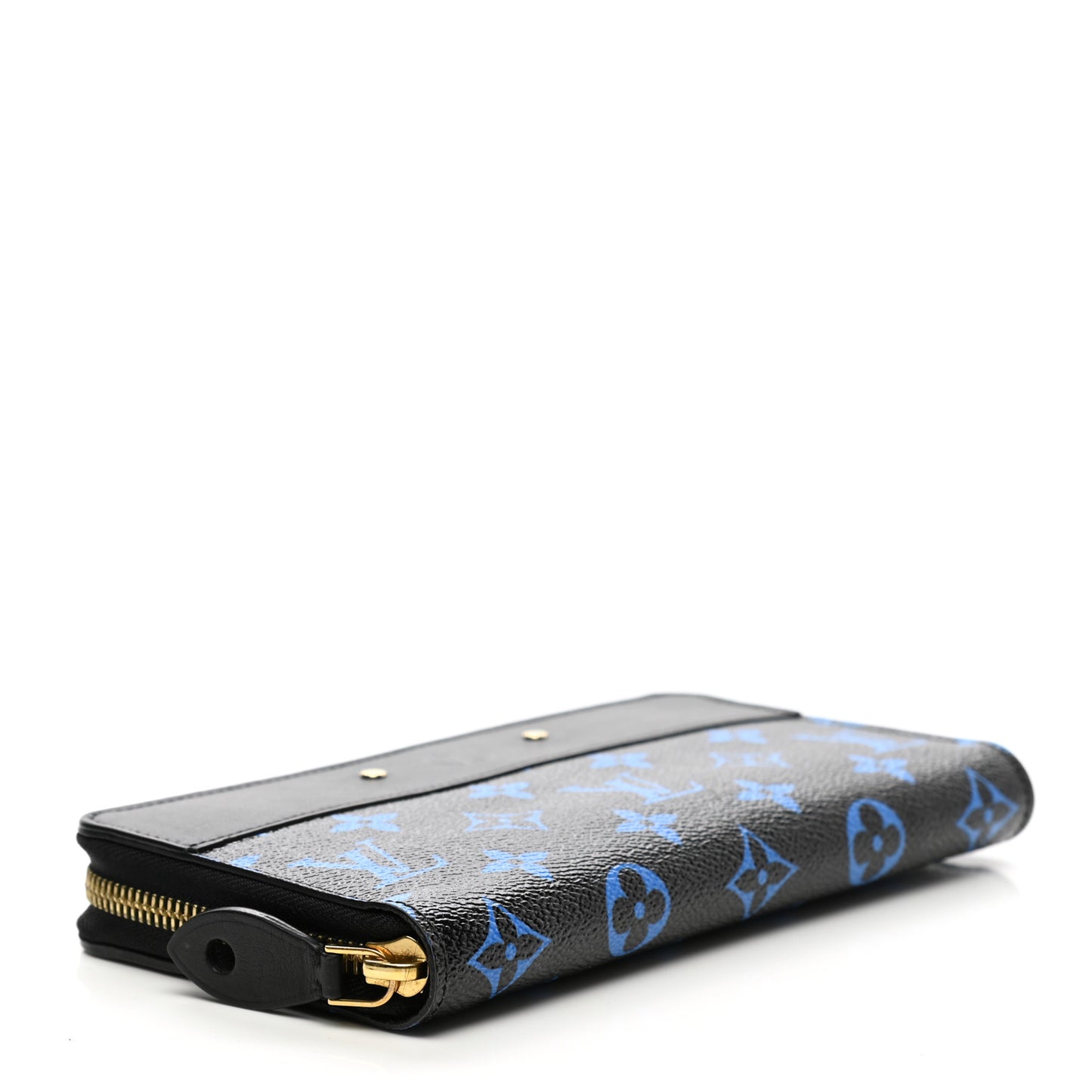 Calfskin Colored Monogram Zippy Wallet Blue Black