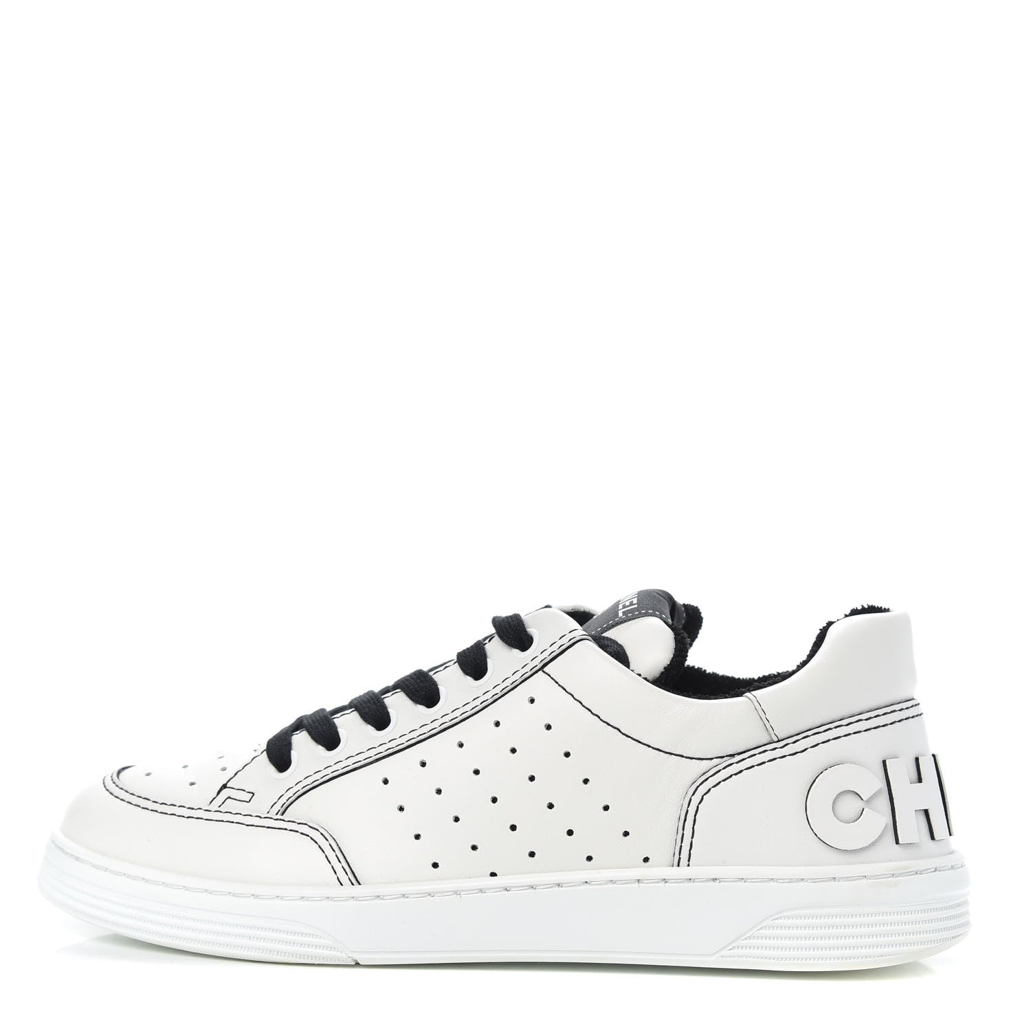 Chanel Calfskin Womens Logo Sneakers 39.5 White Black 1 of 9