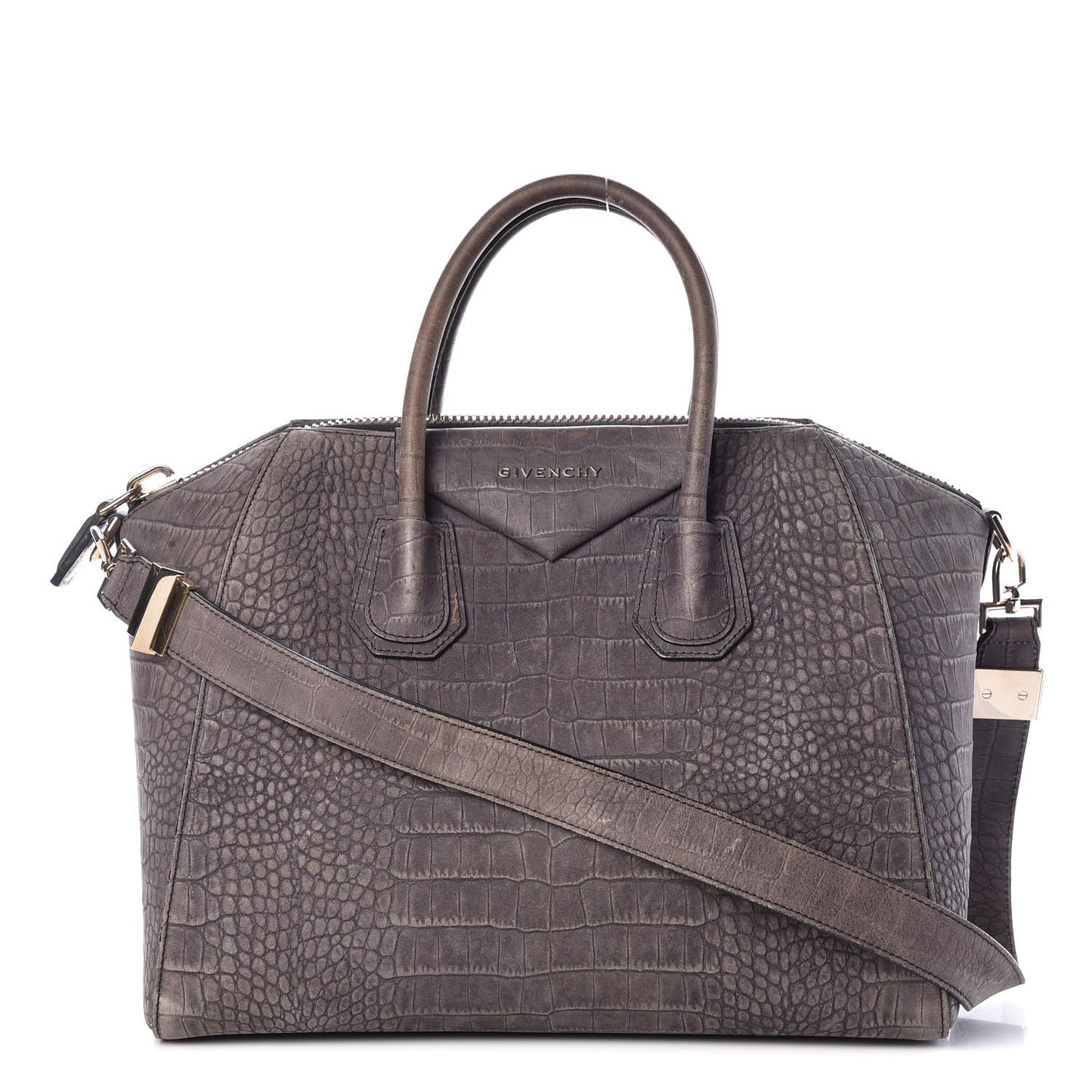Nubuck Crocodile Embossed Medium Antigona Washed Black