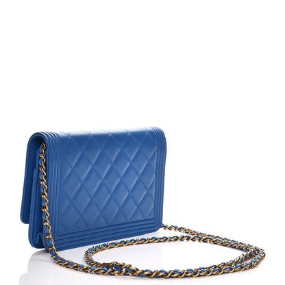 Chanel Lambskin Quilted Boy Wallet On Chain WOC Blue 3 of 9