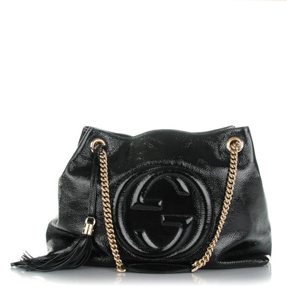 Gucci Patent Medium Soho Chain Shoulder Bag Black 1 of 7