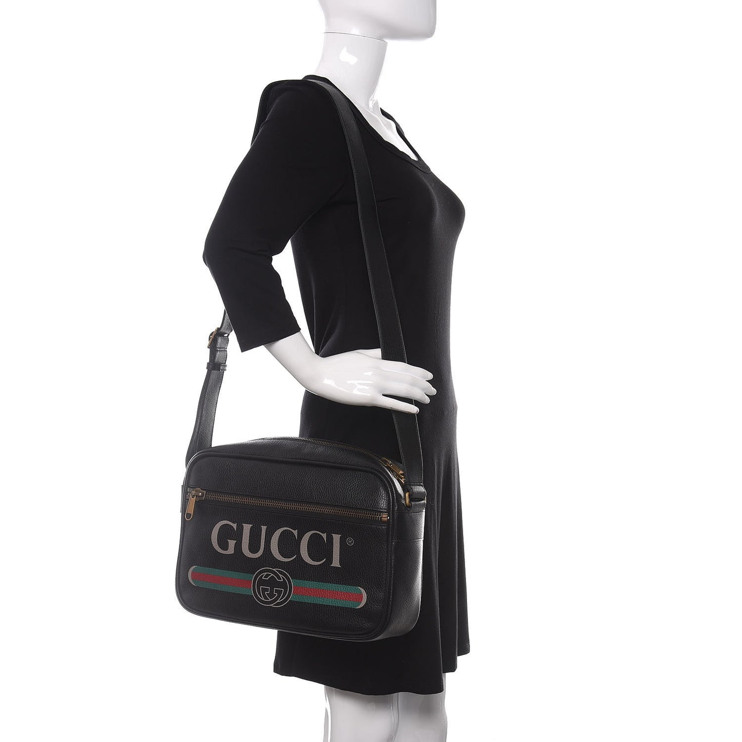 Pebbled Calfskin Logo Messenger Bag Black