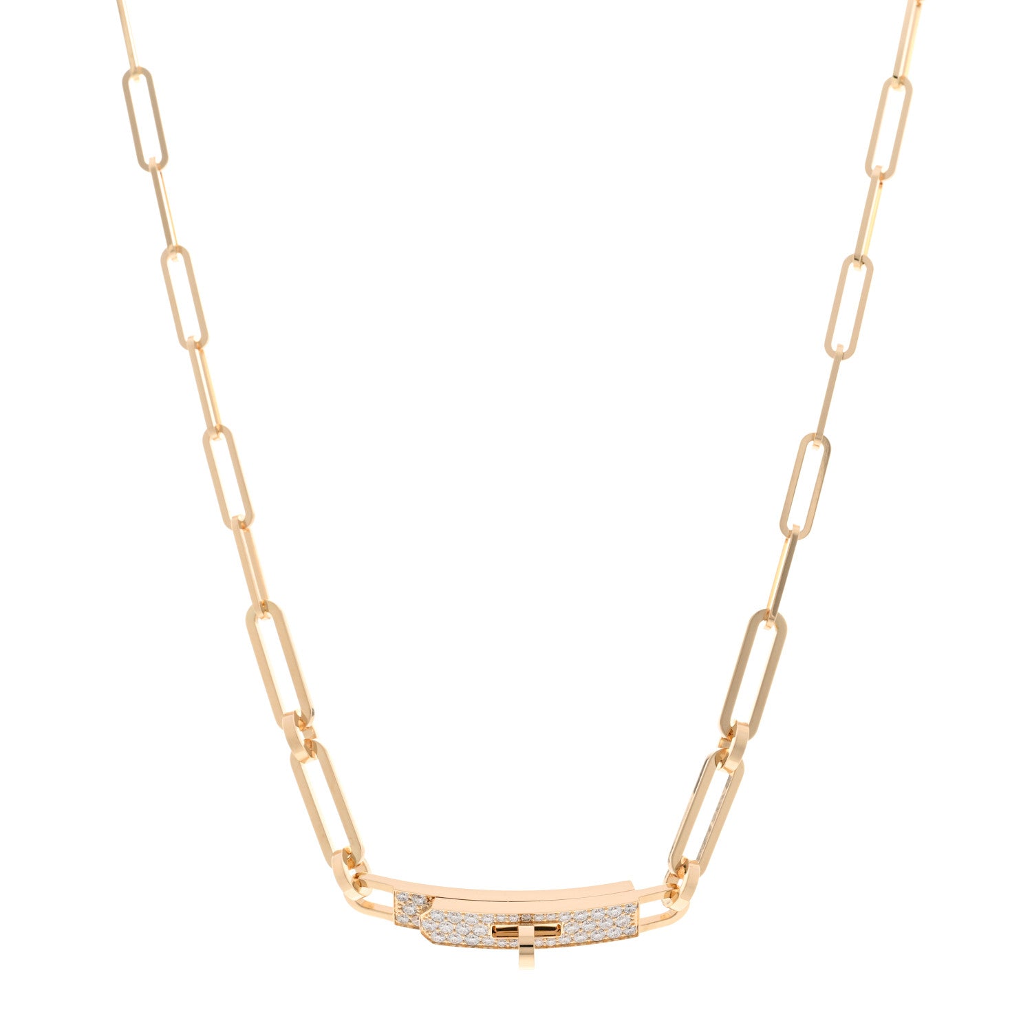 Hermes 18K Yellow Gold Diamond Pave Kelly Chaine Choker Necklace 1 of 6