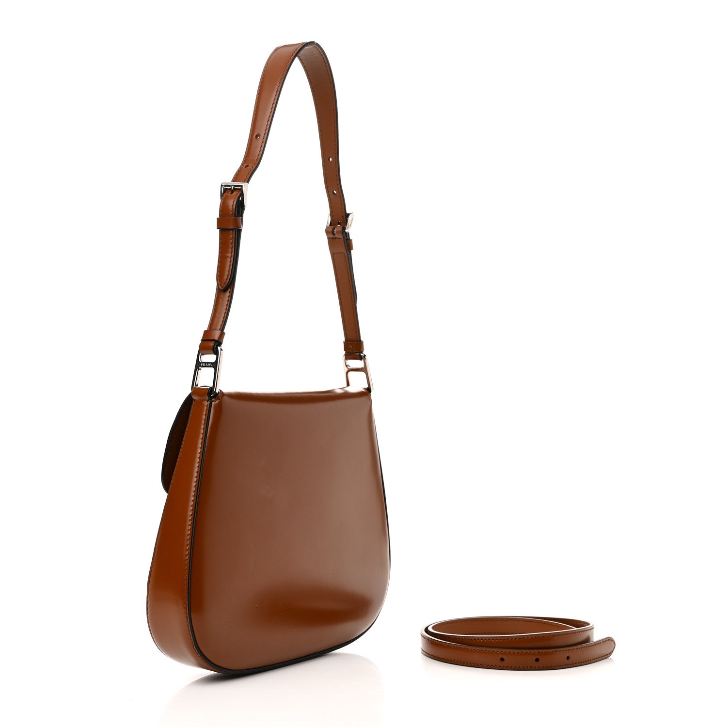 Prada Spazzolato Cleo Flap Adjustable Strap Shoulder Bag Tobacco 3 of 11