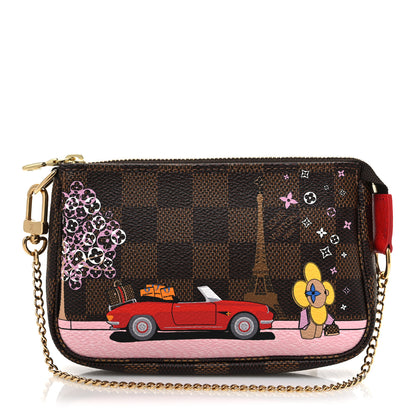 Louis Vuitton Damier Ebene 2019 Christmas Animation Mini Pochette Accessories Red 1 of 7