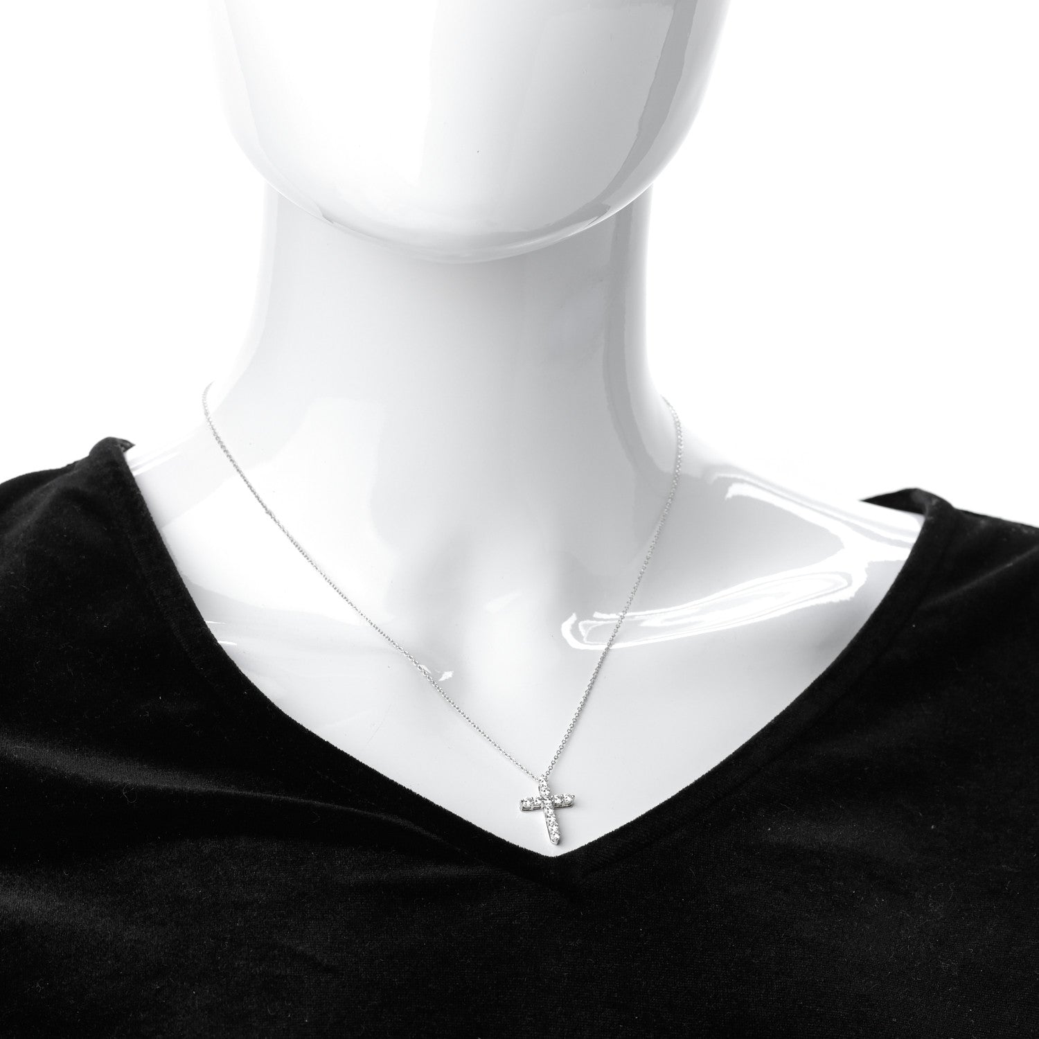 Tiffany Platinum Diamond Small Cross Pendant Necklace 2 of 6