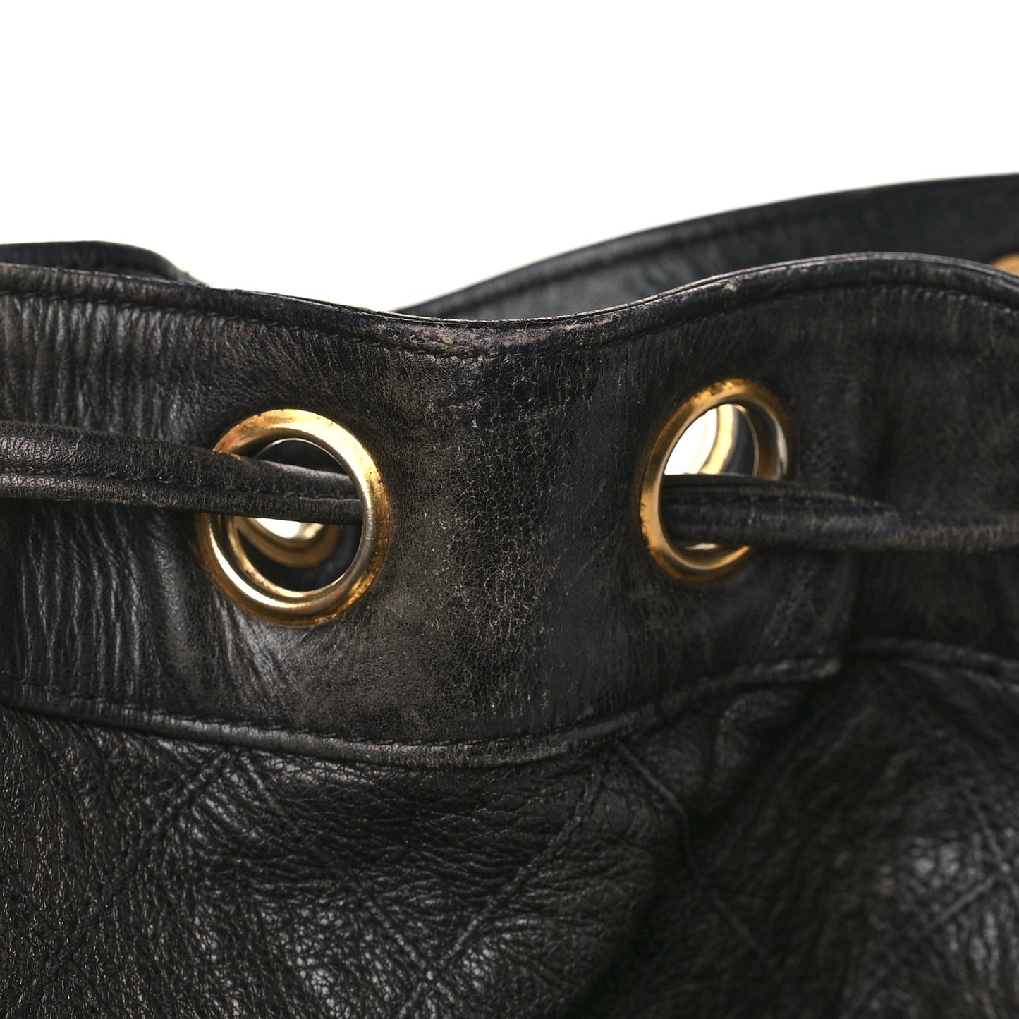 Lambskin Diamond Stitched CC Drawstring Shoulder Bag Black