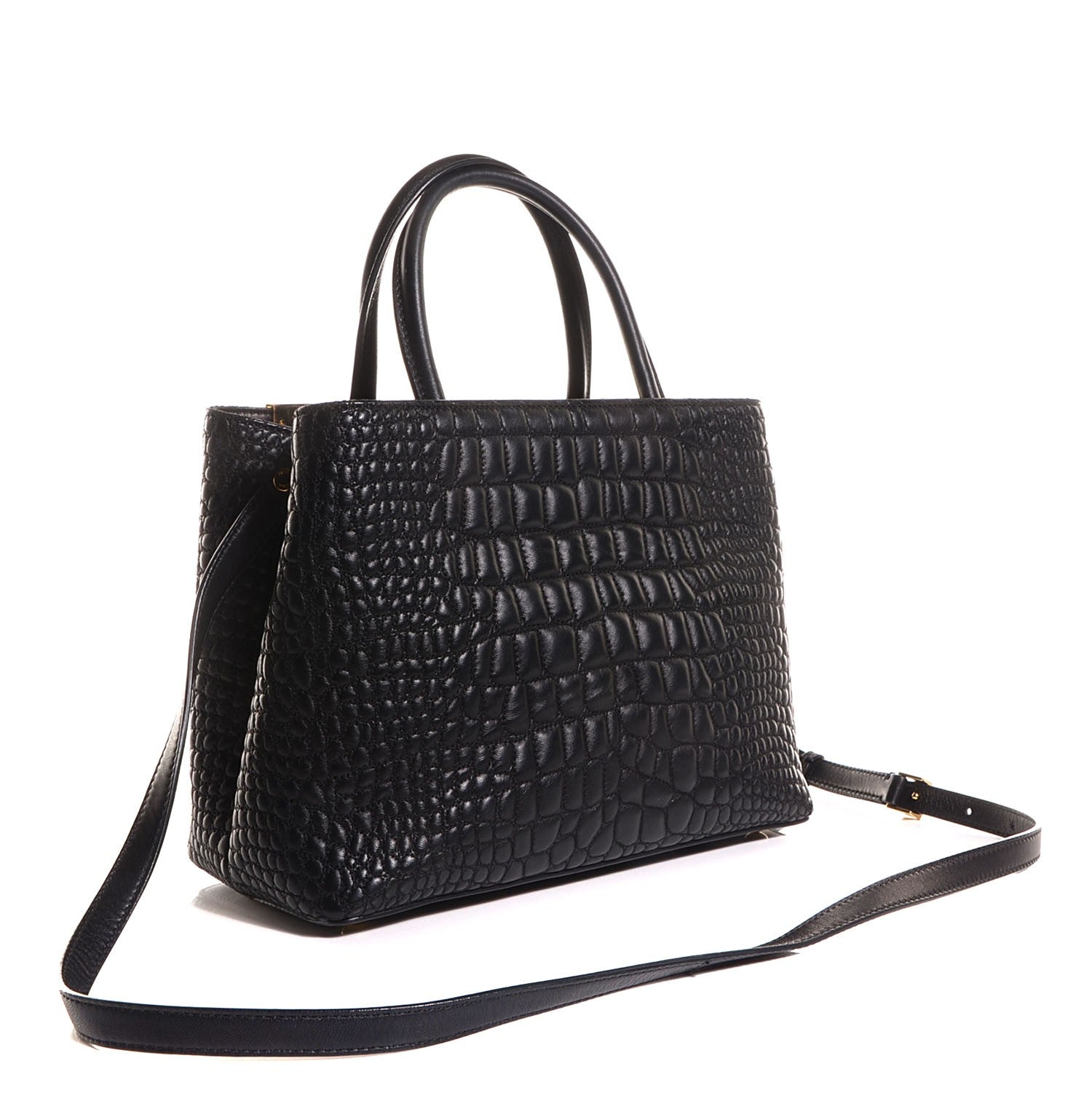 Fendi Nappa Crocodile Trapuntata Petite 2Jours Tote Black 3 of 12