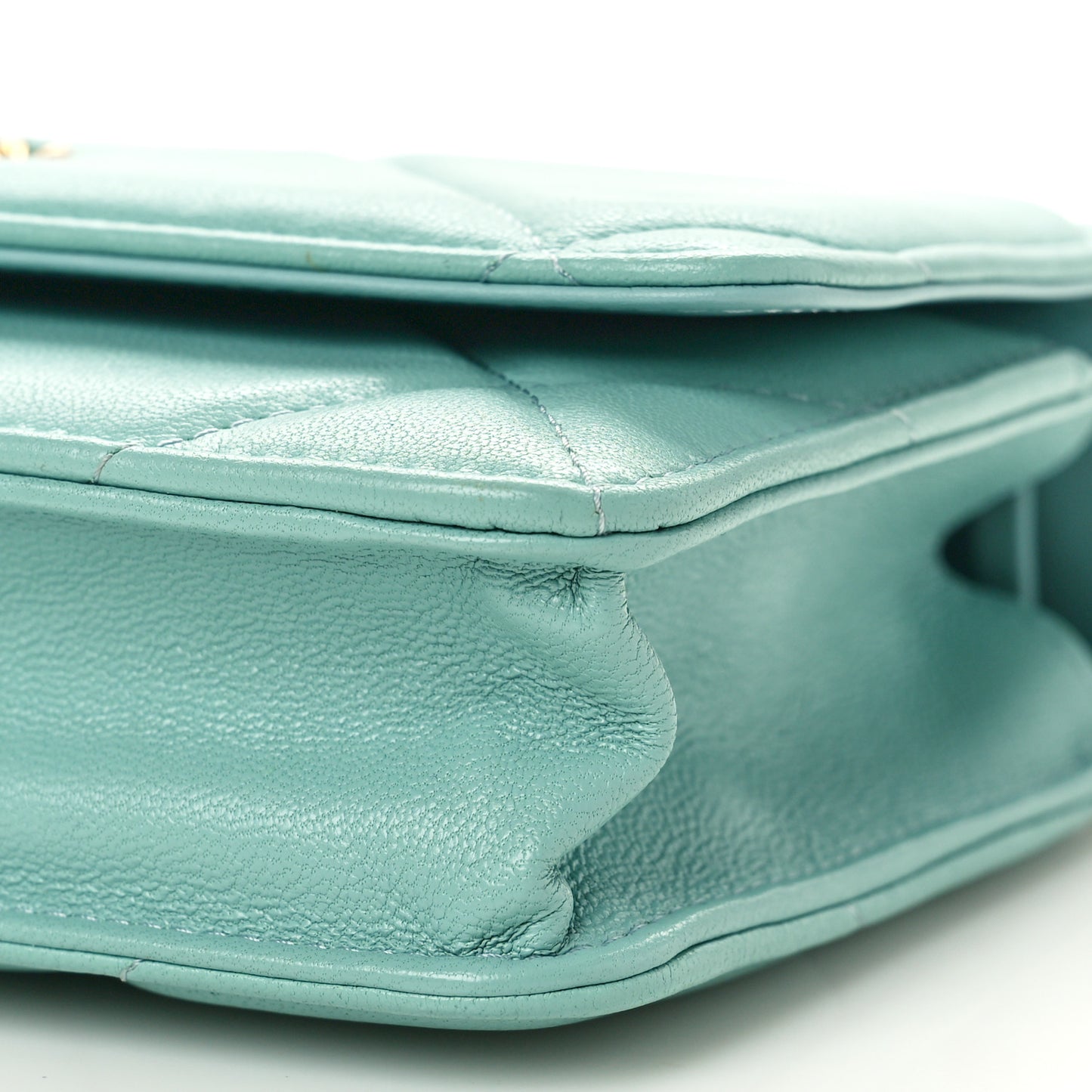 Lambskin Quilted Chanel 19 Wallet On Chain WOC Light Blue
