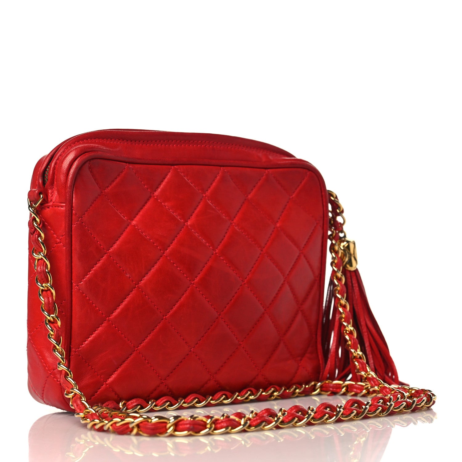 Chanel Lambskin Quilted Flap Tassel Camera Case Red 3 of 13