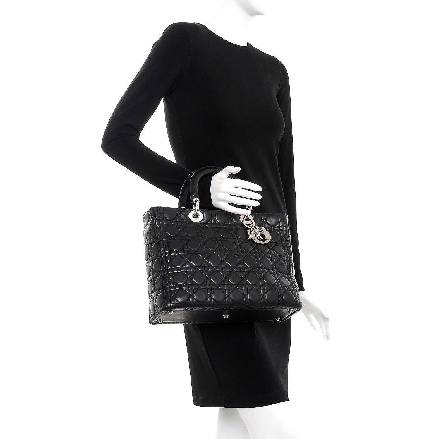 Christian Dior Lambskin Cannage Large Lady Dior Black 2 of 12