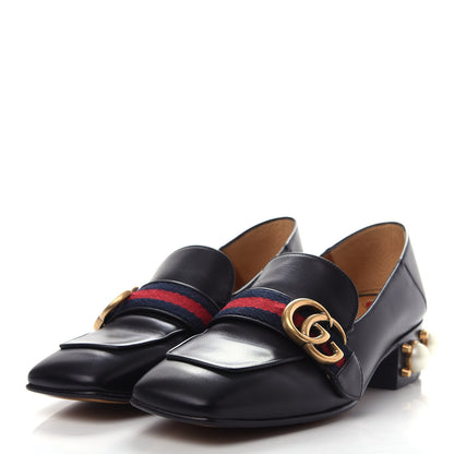 Gucci Betis Glamour Calfskin Web Pearl Embellished Peyton 35mm Loafer Pumps 36 Black 3 of 11