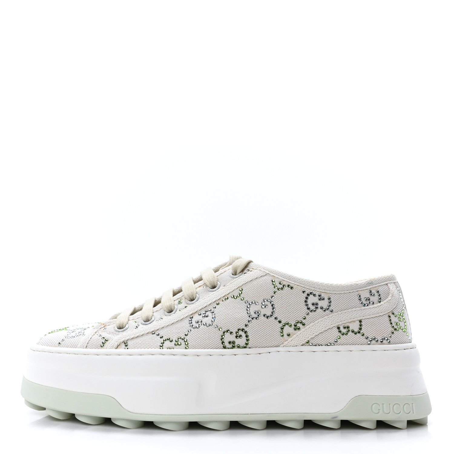 Gucci Canvas Lame Crystal GG Monogram Womens 1977 Tennis Sneakers 38.5 Medium Cream Mystic White 1 of 10