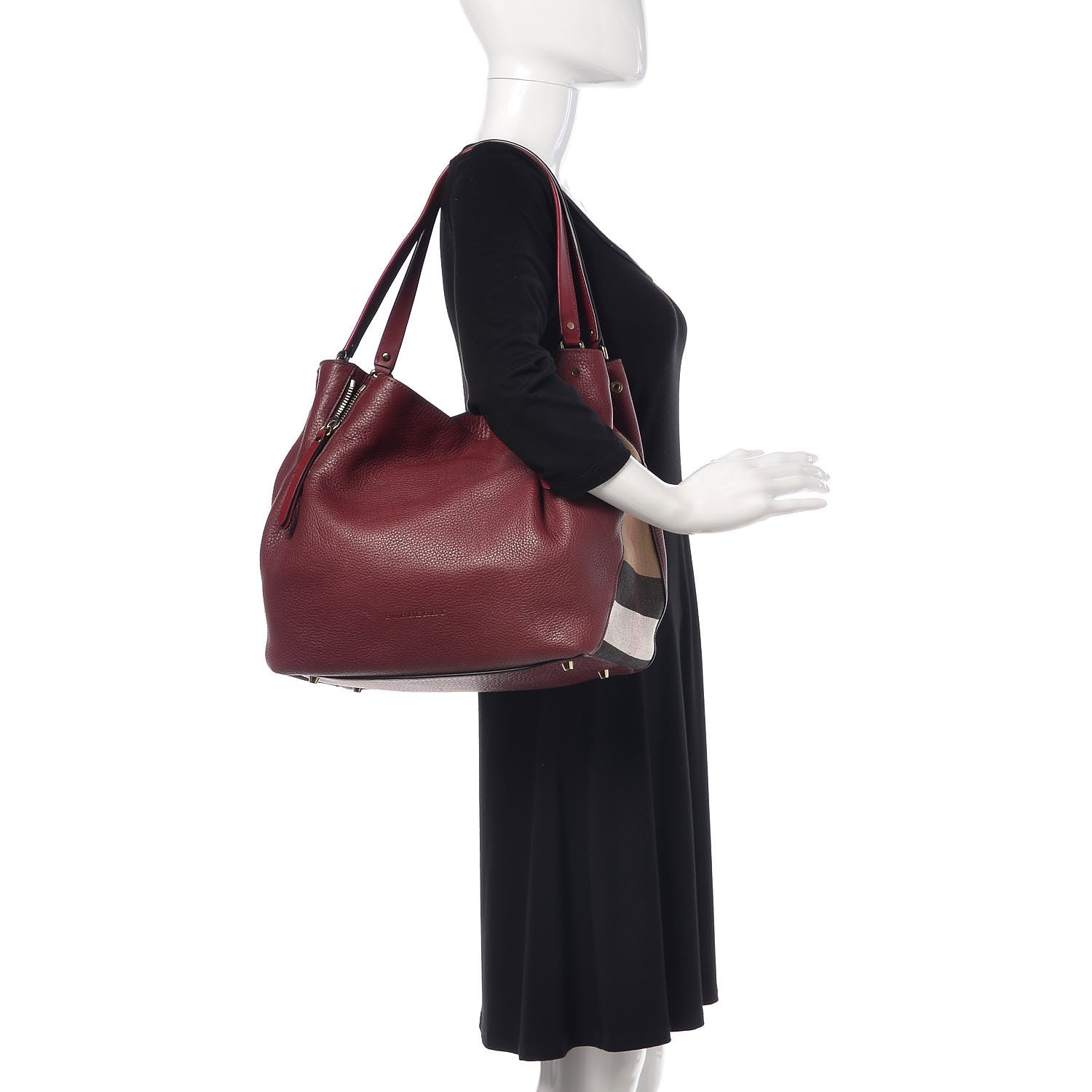 Burberry Grainy Calfskin House Check Medium Maidstone Burgundy Red 2 of 13