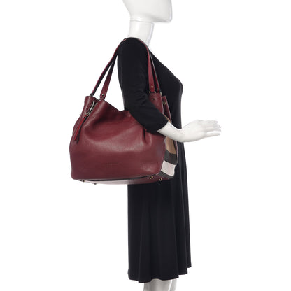 Burberry Grainy Calfskin House Check Medium Maidstone Burgundy Red 2 of 13