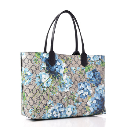Gucci GG Supreme Monogram Blooms Medium Reversible Tote Beige Blue Navy 4 of 10