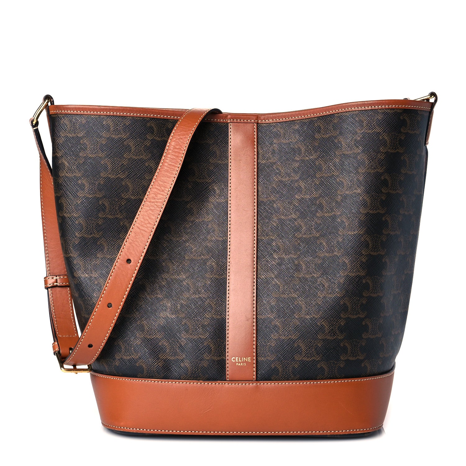 Celine Triomphe Canvas Calfskin Medium Bucket Bag Tan 1 of 10