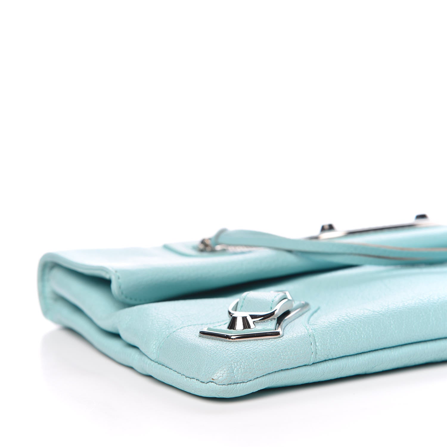 Balenciaga Chevre Silver Metallic Edge Hardware Envelope Clutch Bleu Maldives 8 of 9